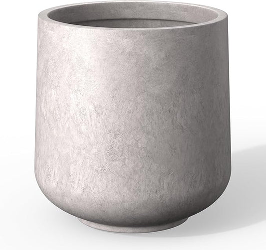 Kante 15.3" Dia Round Concrete Planter, Outdoor Indoor Large Plant Pots Containers with Drainage Hole and Rubber Plug for Home Garden Patio, Light Gray