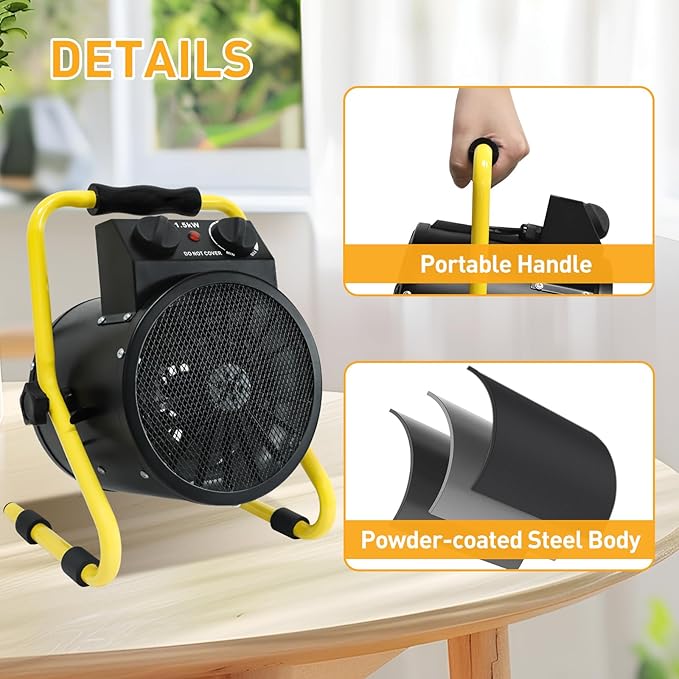 Portable Greenhouse Heater with Digital Thermostat, Overheat Protection, 1500W Radiant Electric Heater for Indoor & Outdoor Use, Garage, Grow Tent, RV, IPX4 Water Resistant, 2 Pieces, Black