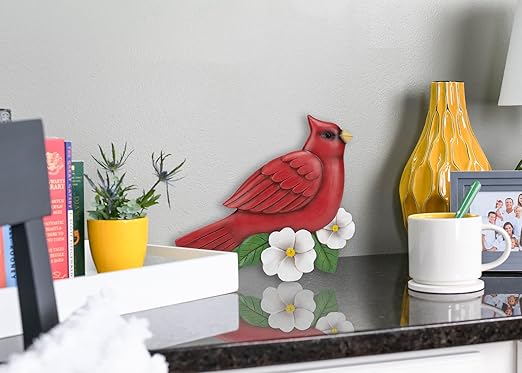 NAT & Jules Animal Character Shaped Dimensional Indoor Outdoor 11 inch Cast Resin Decorative Garden Stepping Stone, Patio, Walkway Sculpture Yard Art, Cardinal Red