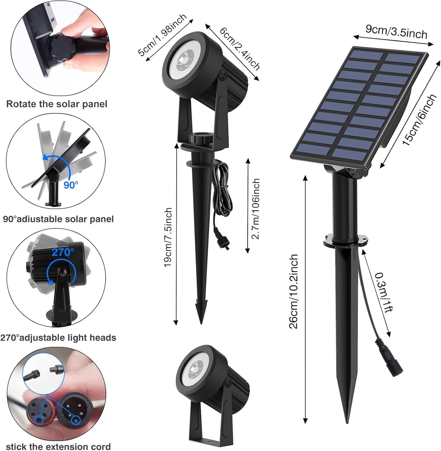 T-SUNUS Halloween Green Solar Spot Lights Garden Landscape Spotlights Outdoor IP65 Waterproof 9.8ft Cable Separated Panel 2 Modes Auto On/Off for Christmas Tree Pond Statue Graveyard St. Patrick's Day