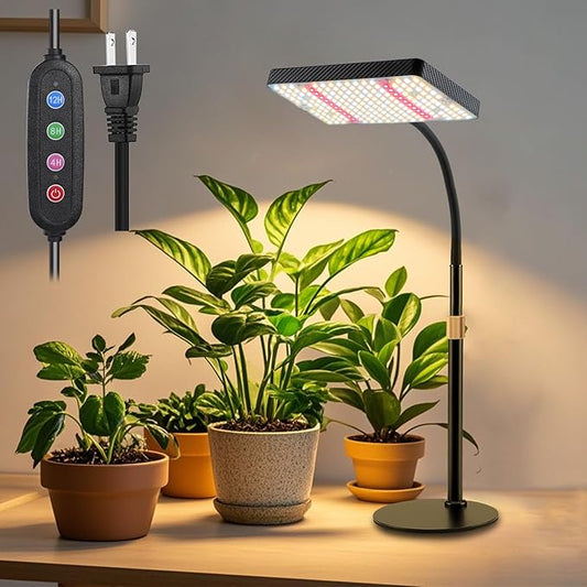 Smart Control Tabletop Grow Light with Timer, Simulate Midday Sunlight Full Spectrum Desk Plant Growing Lamps Seed Starting, 25W Bonsai Grow Lights for Indoor Plants, 16"-24" Height