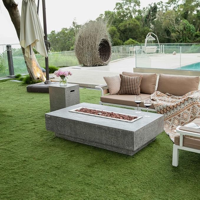 Hampton Concrete Fire Pit 56" x 32" Outdoor Patio Firepit Includes Lava Rocks Modern Fire Pits & Outdoor Fireplaces for Garden, Deck, Indoor & Outdoor Heating