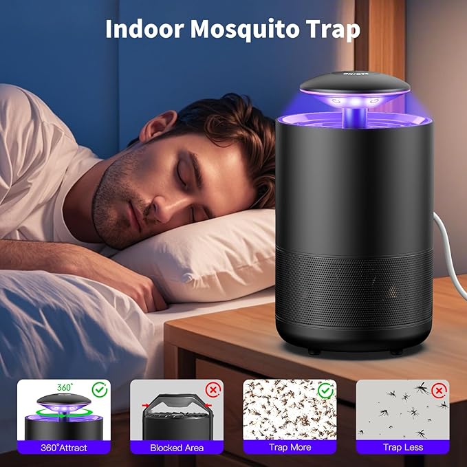 Tirgo Indoor Insect Trap Fan Catcher for Mosquito, Gnat, Fruit Fly, Moth, Flies, Portable UV Light Flying Insects Killer House Kitchen, Garage, Camping, etc.