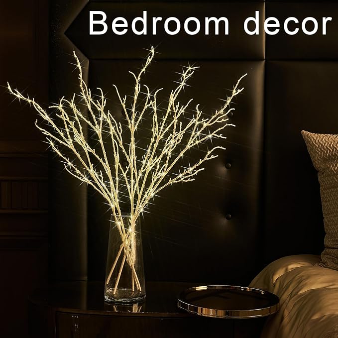 Fudios Lighted Branches Plug in 32IN 200 LED Mantle Winter Decor, White Twig Branch Lights for Christmas Holiday Party Indoor Outdoor