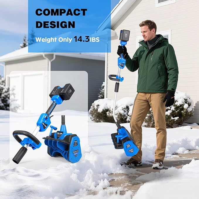 40V Cordless Snow Shovel, 13.5-Inch Battery Snow Blower Electric with Adjustable Directional Plate, 2×20V/4.0Ah Lithium Batteries and Quick Dual-Port Charger Included