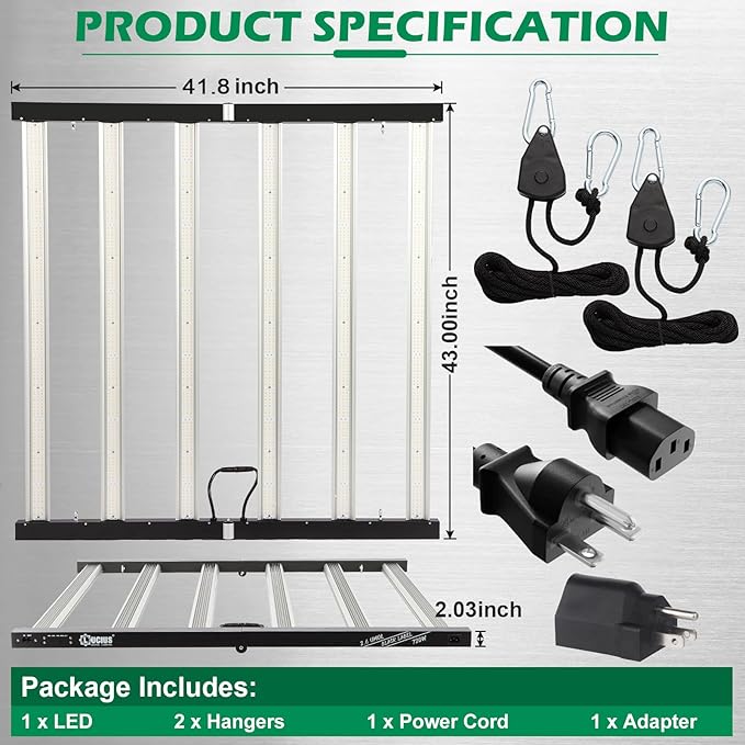 Lucius 720W LED Grow Light with LM281B Diodes, Full Spectrum Grow Lamp for Indoor Plants, 1872μmol/s, 2.6μmol/J, 5x5ft Coverage, Dimmable 0–100%, 120/240/277V, Ideal for Hydroponics, Greenhouse