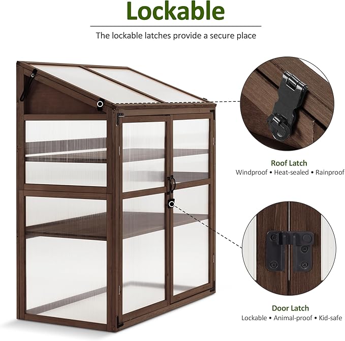 Macrout Cold Frame Greenhouse, Large Wooden Greenhouse Cabinet, Garden Cold Frame with Adjustable Shelves for Outdoor Indoor Use, 1344 (Brown)