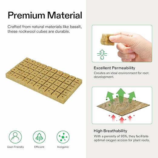 VIVOSUN 1" Rockwool Cubes, 200 Plugs Stonewool Starter Grow Cubes for Cuttings, Cloning, Plant Propagation, Seed Starting, Hydroponic Grow Media for Vigorous Plant Growth, 4 Sheets of 200 Plugs