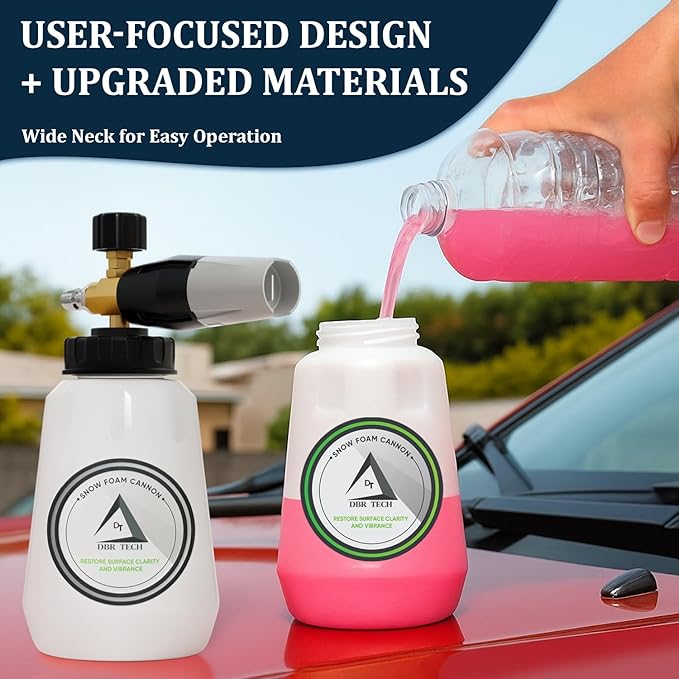 Foam Cannon for Pressure Washer, 1.1mm Orifice, 1000-4000 PSI, 1/4 Inch Quick Connector, Wide Neck and Adjustable Spray, Heavy Duty Car Snow Foam Blaster for Superior Foaming & Deep Clean, Grey