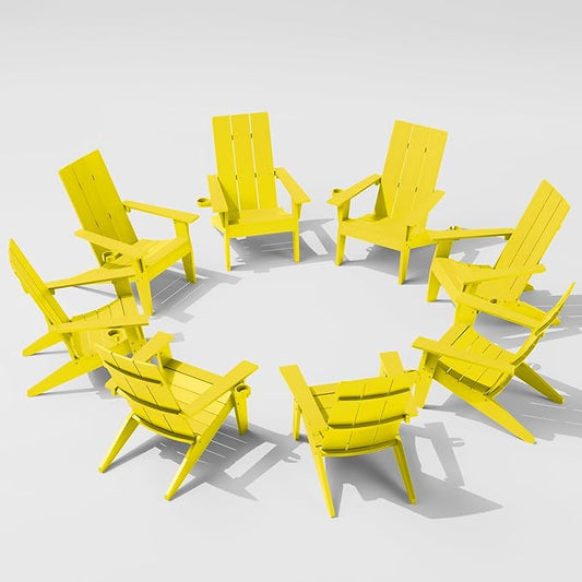 MXIMU Adirondack Chair Set of 8: Modern Adirondack Chairs Fire Pit Chairs Plastic Outdoor Chairs for Lawn Backyard Deck Garden Camping (Yellow)