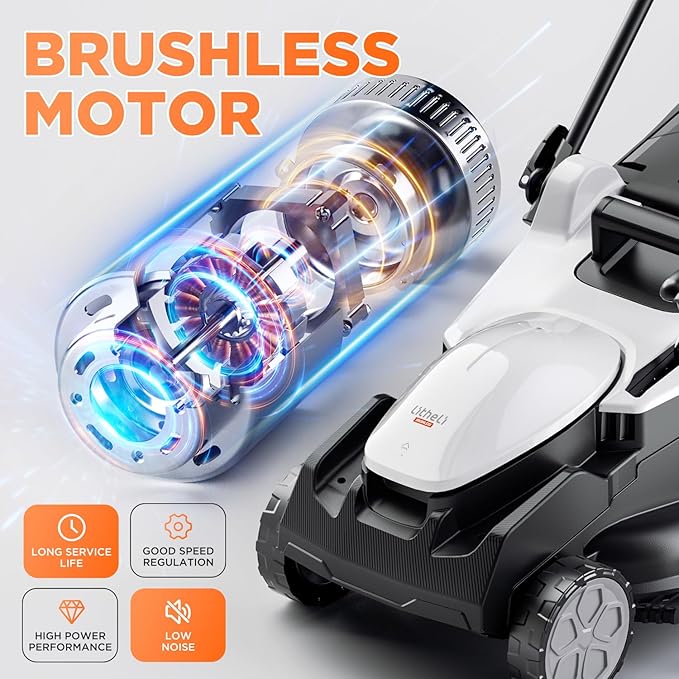Litheli 16.5" Electric Lawn Mower Cordless, Brushless Lawnmower with 6-Height Adjust and 2 x 4.0Ah Batteries, for Garden and Yards