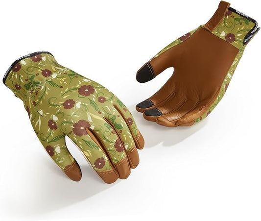 Vgo... Women Gardening Gloves Premium Goat Leather Work Gloves Thornproof for Pruning,Outdoor Activities(GA7476)