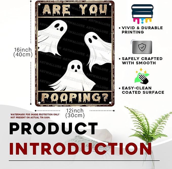 Ghost Metal Tin Sign Vintage Halloween Wall Art Rustic Bathroom Decor Tin Plaque Iron Painting Restroom Washroom 12x16inch