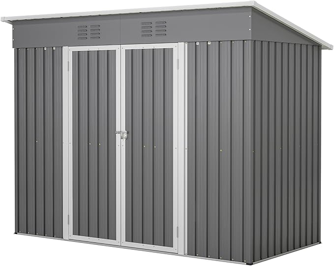 4'x8' Metal Shed Outdoor Storage Shed,Metal Steel Utility Tool Shed Storage House with Double Lockable Doors and Air Vent for Backyard Garden Patio Lawn Gray