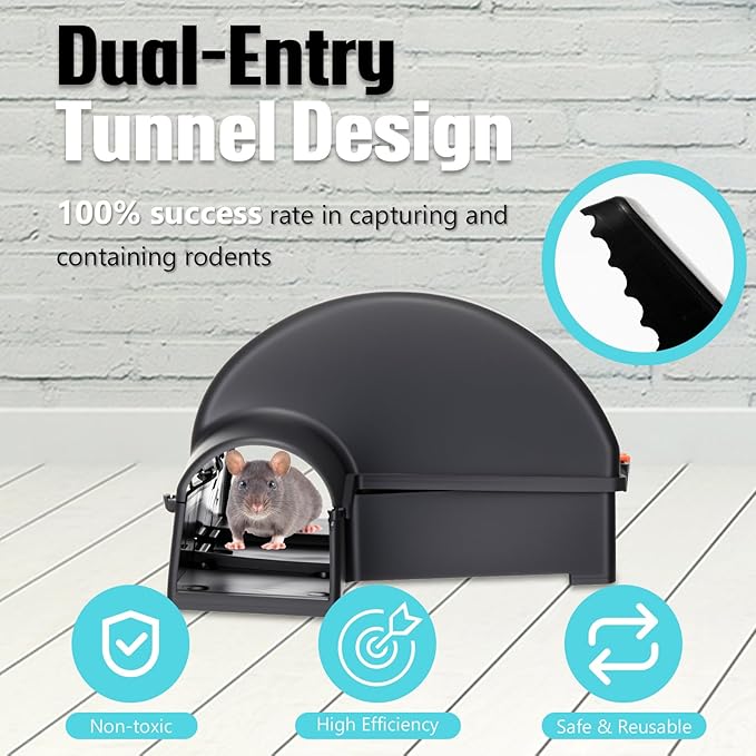 Qualirey 6 Pack Rat Chipmunk Traps Reusable Dual-Entry Extra Large Tunnel Traps for Rats Mice Better Capture Rate, 9.45 Inch Snap Humane Kill Indoor Outdoor for Home Farm Restaurants