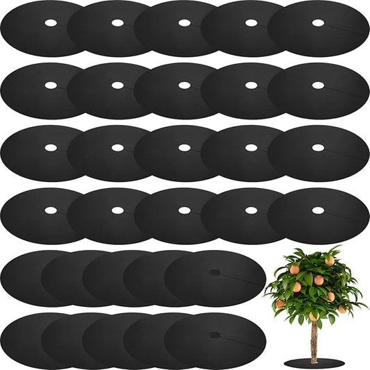 30 Pieces 20.5 Inch Weed Barrier Mats Non Woven Tree Mulch Ring Thickened Tree Protectors Mat Black Mulch Reusable Tree Rings Landscaping Plant Cover Round Anti Grass Gardening Fabric Cover