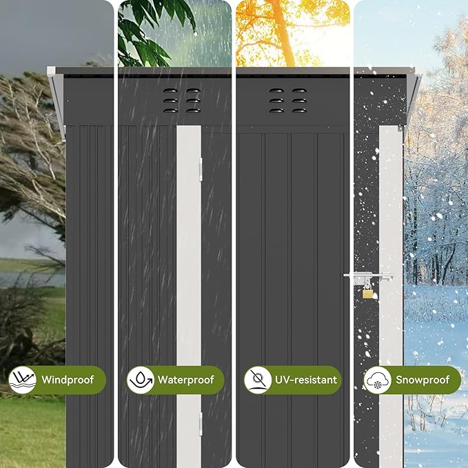 COMHOMA Shed Outdoor Storage Shed Metal,Lockable Doors Tool Sheds with Sloping Roof,Steel Garden Shed with Air Vent for Backyard,Patio,Lawn,Poolside (Grey, 5'*3')