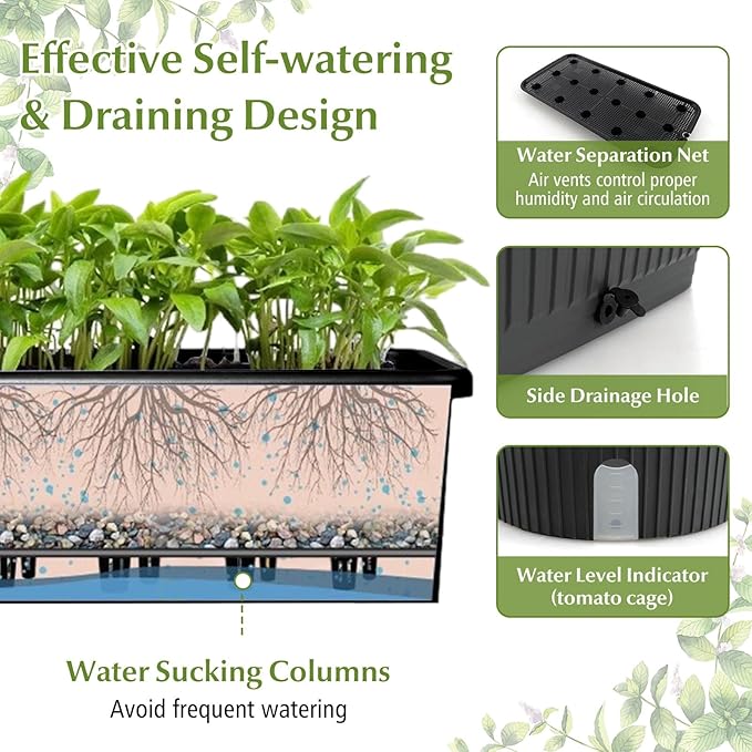 Happygrill 2 Pack Tomato Cage, Metal Garden Trellis w/Adjustable Height & Self-Watering System for Vines Potted Plants Vegetables, Tall Plant Support Tomato Trellis w/Planter Box