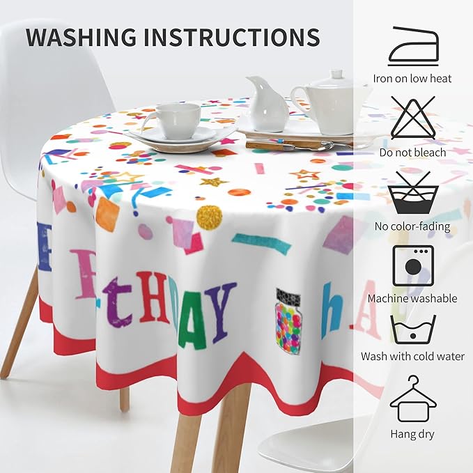 Giwawa Round Tablecloths 60 Inch Home Happy Birthday Tablecloth Colorful Dry No Wrinkles Birthday Party Supplies