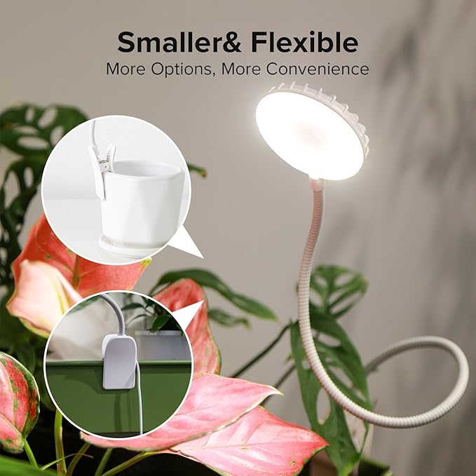 Grow Lights for Indoor Plant, Clip on Plant Grow Lights Full Spectrum, 12W LED Plant Lights for Indoor Growing, Auto On/Off 3/6/12H, 4000K Plant Grow Lamps with 4 Level Dimmable, White 1 Pack