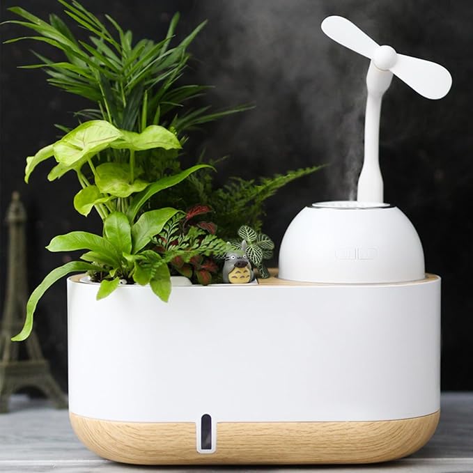 Flowerpot humidifier dual use, Hydroponics Growing System,smart planting, Soft light design,automatic water absorption container,Gardening Gifts for Women,Plant-Free(White)