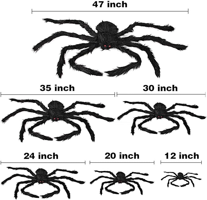 Dreampark Halloween Spider Decorations, 6 Pcs Realistic Hairy Spiders Set, Scary Spider Props for Indoor, Outdoor and Yard Creepy Decor (6 Different Sizes)