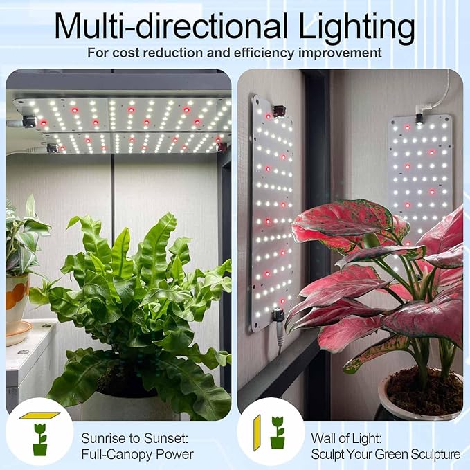 DOMMIA Grow Light, 20W Ultra-Thin Panel Grow Lights for Indoor Plants, High PPFD Full Spectrum, Dimmable, 6/12/16H Timer Auto on/Off, Suitable for Indoor Growing, Cold White 1-Pack