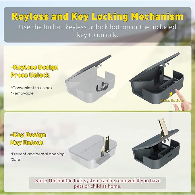 Mouse Stations with Keys 6 Pack, Keyless Design and Key Required Mouse Stations, Mice Stations, Keeps Children and Pets Safe Indoor & Outdoor, Gray
