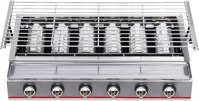 Outdoor Park Grills, 6 Burner Gas BBQ Grill With Adjustable Temperature, Portable Stainless Steel Barbecue Table Top Grill Cooking With Adjustable Height With Food Tray For Families, Barbecue Stores