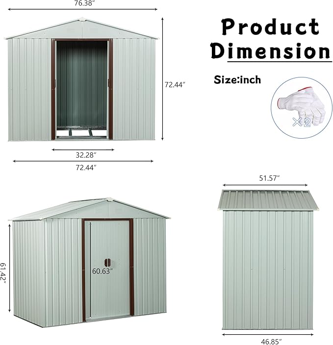 6x5 FT Outdoor Storage Shed, Metal Garden Shed with Frame Floor, Outside Tool Shed with Lockable Sliding Doors, Waterproof Storage Building with Sloped Roof for Backyard, Patio, Lawn, White