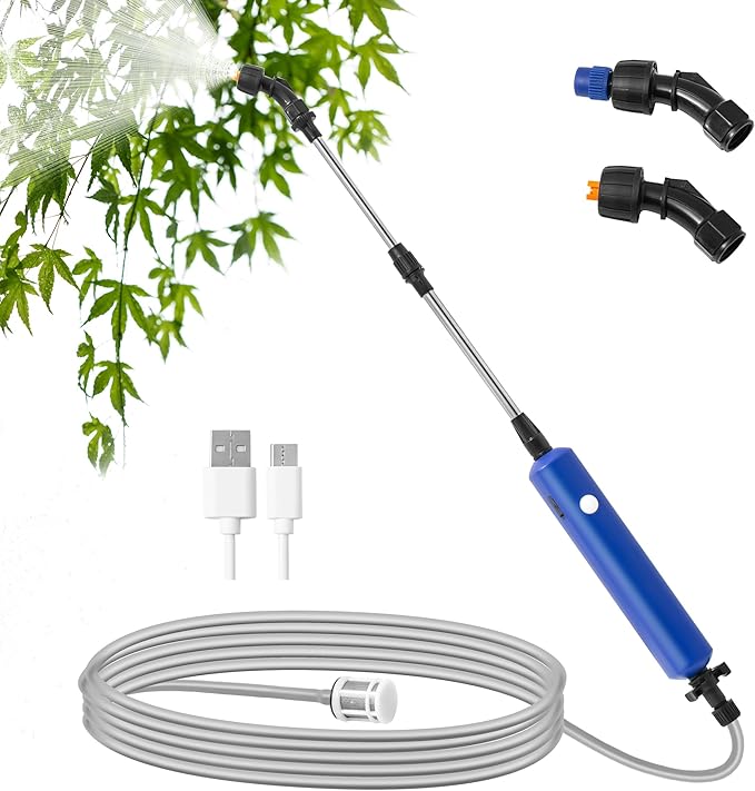 Electric Garden Sprayer, Portable Battery Powered Watering Wand, Rechargeable Plant Spray Mister with Telescopic Wand and 10ft Water Hose for Yard Lawn Weeds Plants,Type-C Charging, Blue
