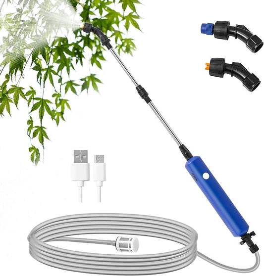 Electric Garden Sprayer, Portable Battery Powered Watering Wand, Rechargeable Plant Spray Mister with Telescopic Wand and 10ft Water Hose for Yard Lawn Weeds Plants,Type-C Charging, Blue