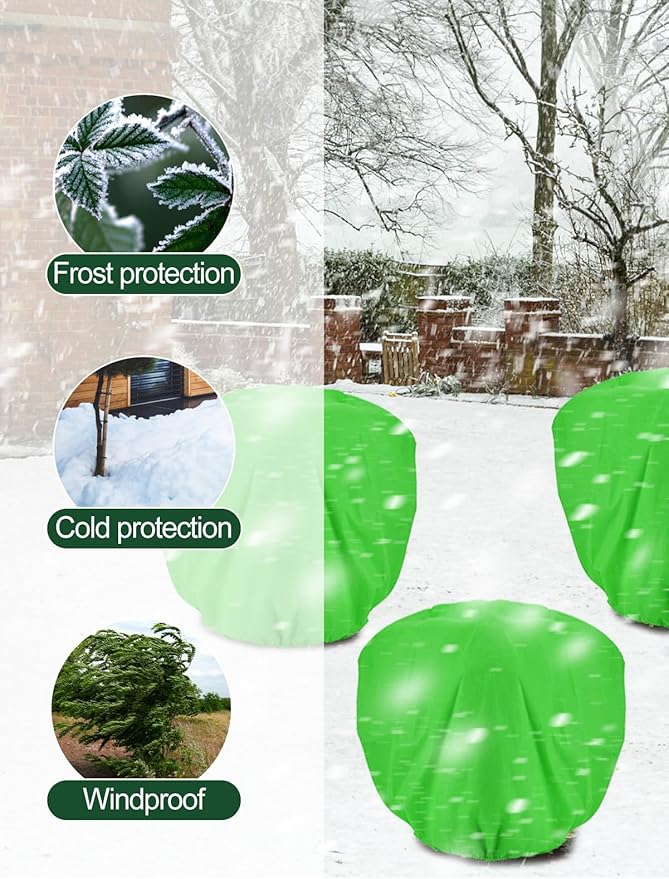 ANPHSIN 3 pcs Plant Covers Freeze Protection, 39.3in x 39.3in Shrub Tree Plant Protection with Drawstring, Frost Cloth Wraps Blanket Freeze Bags for Winter Outdoor Garden Potted Plants Green
