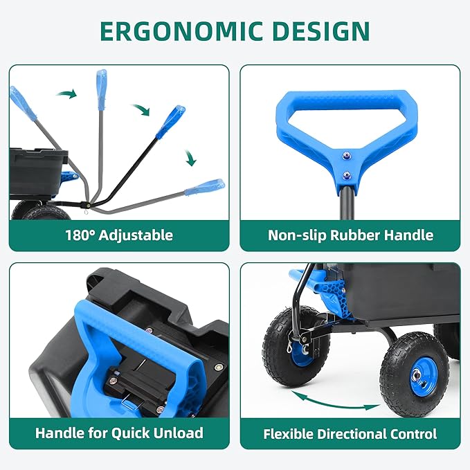 800lb Garden Dump Cart, Heavy Duty Wheelbarrow Dump Wagon with 4 Wheels&Quick-Release Dumping, Utility Wagon Carts for Yard, Farm and Garden(Blue)