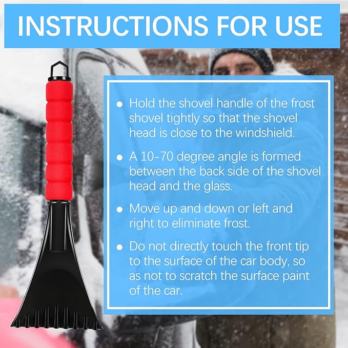 Frienda 12 Pcs Ice Scraper for Car Windshield Plastic Snow Frost Ice Removal Tool with Foam Handle for Cars Trucks Window