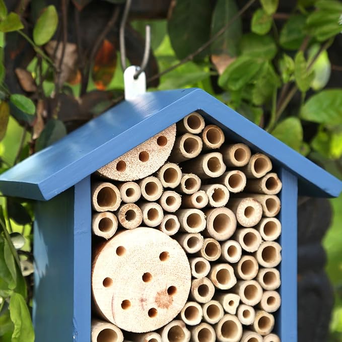 Wooden Bee House-Mason Bee House for Garden,Handmade Natural Wooden Bee Hive for Ladybugs, Lacewings,Butterfly,Bug,Outdoor Bee Hotel