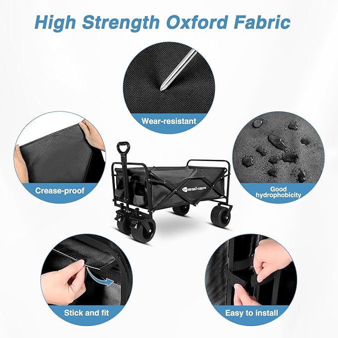 Yesker Foldable Wagon - 300lbs Collapsible Garden Carts with All Terrain Wheels for Outdoor Camping Sports Shopping Gardening - Heavy Duty Portable Utility Trolley (Black)