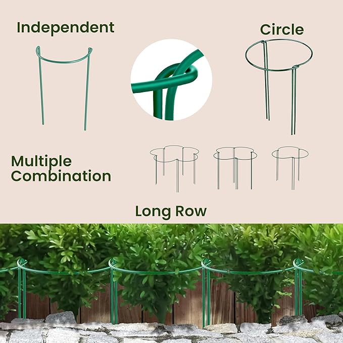 6 Pack Plant Support Stakes – Tall Plant Stakes for Indoor and Outdoor Gardens - Peony Cages and Supports - Cage Rings for Potted Flowers, Peony, Hydrangea, and Rose Bush (10" W x 16" - 24" H)