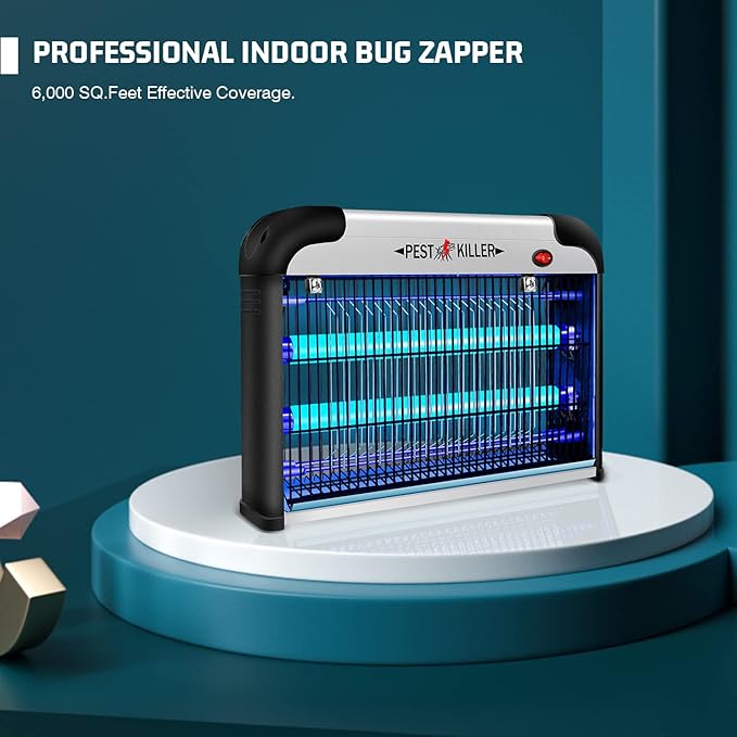 Indoor Electric Bug Zapper, 2800V Powerful Flying Insect Mosquito Killer w/ 20W Blue Light Attract, Plug-in Pest Control Machine for Moth, Fruit Fly, Fungus Gnat, Garage Bug Catcher/Eliminator/Trap