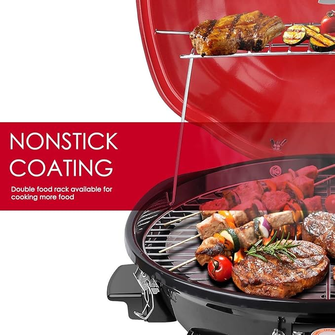 Electric BBQ Grill Techwood 15-Serving Indoor/Outdoor Electric Grill for Indoor & Outdoor Use, Double Layer Design, Portable Removable Stand Grill, 1600W (Countertop BBQ Grill)