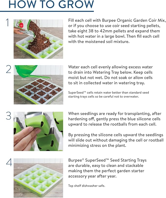 Burpee SuperSeed Windowsill Seed Starting Tray| 8 XL Cell| Seed Starter Tray|Reusable & Dishwasher Safe| for Starting Vegetable Seeds, Flower Seeds & Herb Seeds| Window Garden Seed Starting Kit| Green