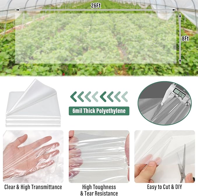 Legigo 8 X 26 Ft Clear Plastic Plant Covers Freeze Protection- 6 Mil Winter Greenhouse Plastic Sheeting for Frost Water Sun Wind Resistant, Plant Vegetable Blanket Covers for Cold Weather Garden Farm