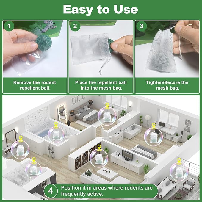 Mouse Rodent Repellent, 32 Pack Peppermint Oil Mice Repellent for Mice, Rats, Spiders, Squirrels and Pests, Indoor & Outdoor Natural Mouse Deterrent, Keep Rodents Away from Garden & Home (Mint)