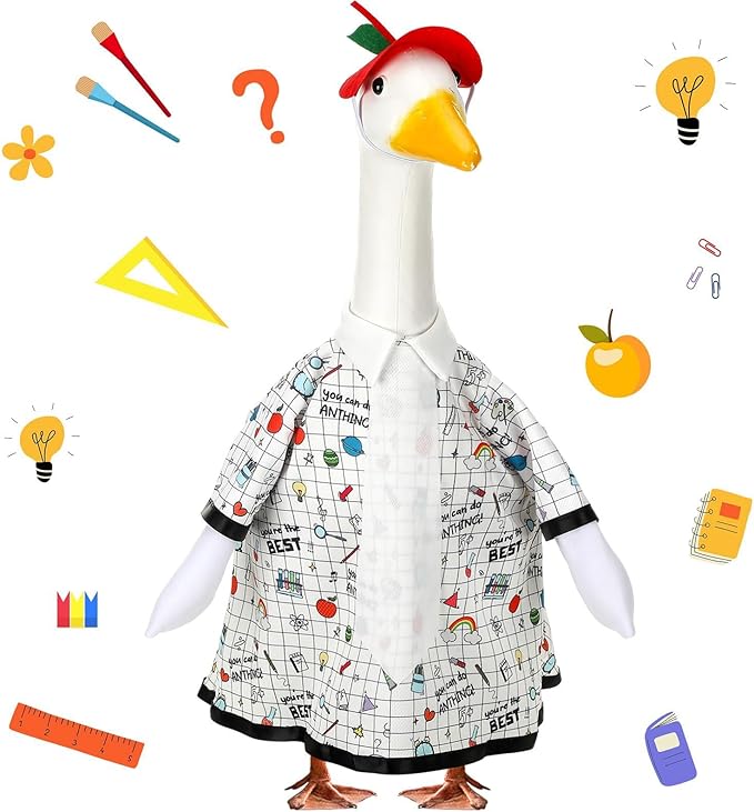 AZYM Back to School Porch Goose Outfits,2 Pcs/Set Yard Goose Statue Clothes for 23" Statue Patio Lawn Garden Decoration(Plaid)