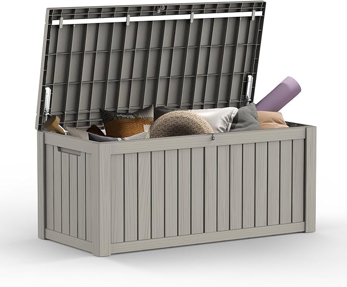 Mars Villa 120 Gallon Outdoor Storage Box, Waterproof Deck Box, Large Outside Storage Bin for Patio Furniture Cushions, Pool Supplies, Garden Tools, Weatherproof, Grey