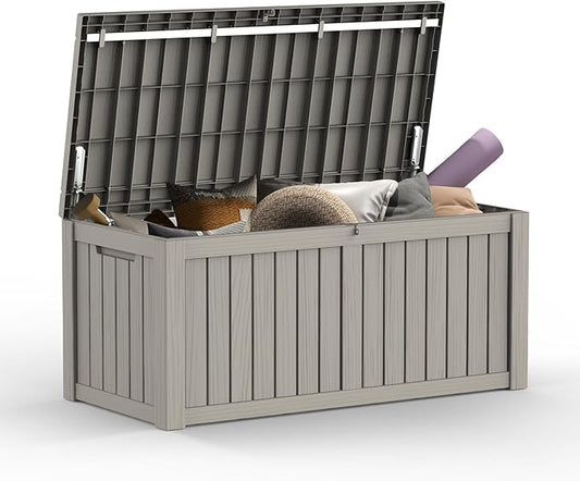 Mars Villa 120 Gallon Outdoor Storage Box, Waterproof Deck Box, Large Outside Storage Bin for Patio Furniture Cushions, Pool Supplies, Garden Tools, Weatherproof, Grey