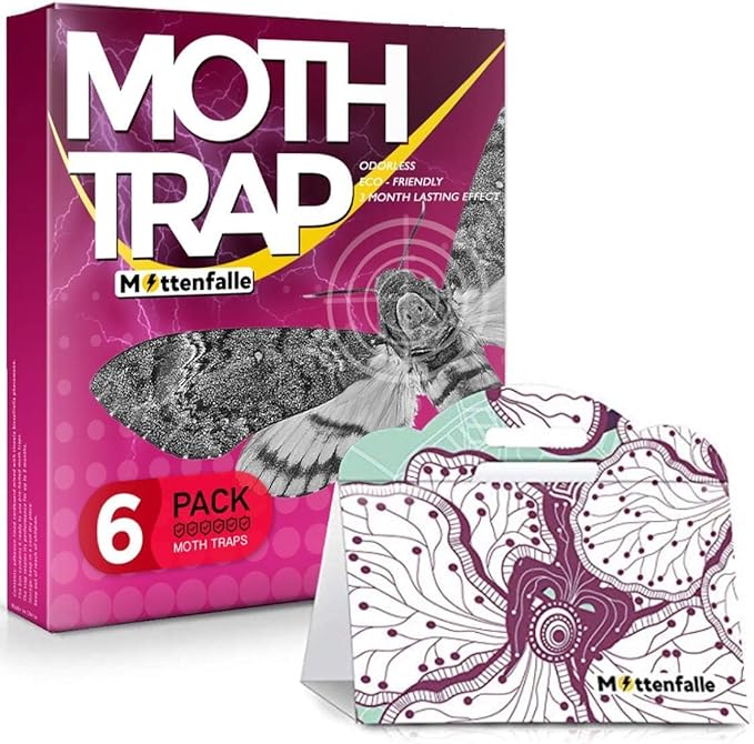 Mottenfalle Clothes Moth Traps 6-Pack - Prime Safe Non-Toxic Eco-Friendly Moth Traps with Pheromones Sticky Adhesive Tool for Wool Closet Carpet (Table-Top)
