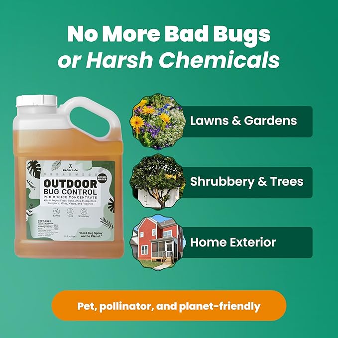 Cedarcide Outdoor Bug Spray | Kills & Repels Mosquitoes, Ticks, Fleas, Mites & More with Natural Essential Oils | Family & Pet-Safe | PCO Choice | Gallon