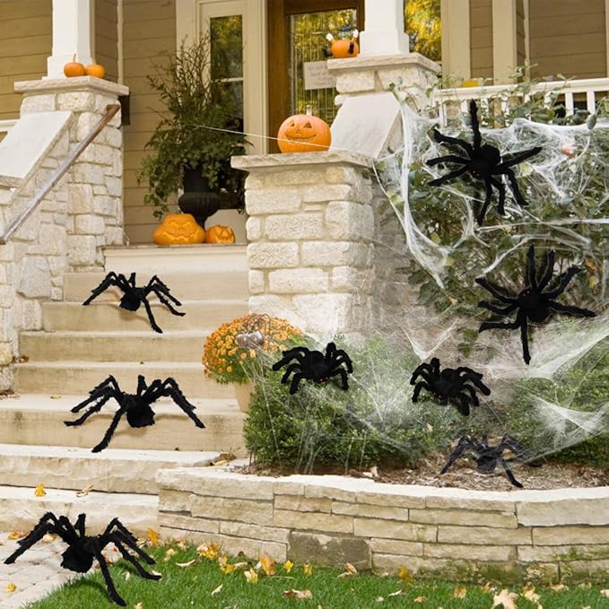 Dreampark Realistic Hairy Spider Decorations - 8 Pcs Scary Spider Props for Indoor/Outdoor House Yard Creepy Halloween Decor