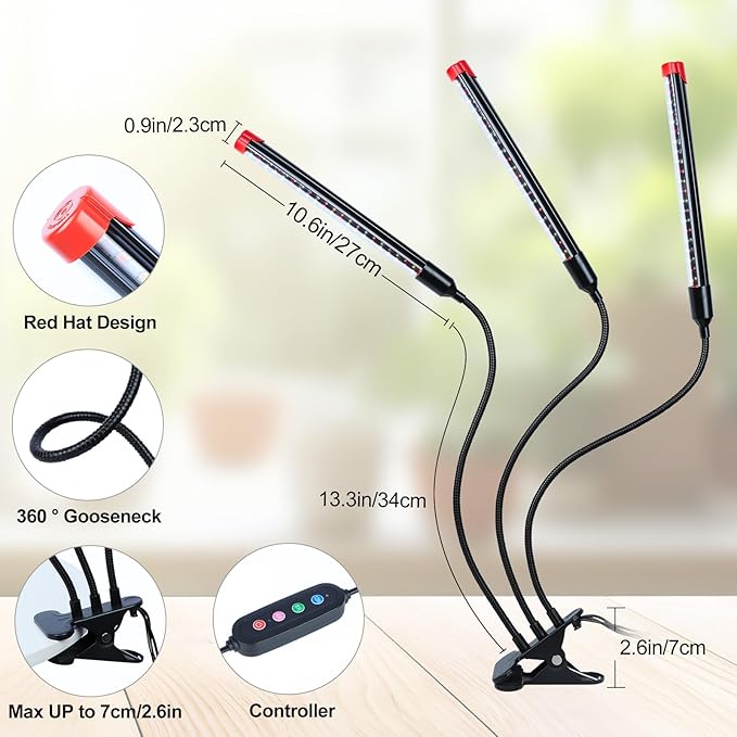 Clip Grow Light for Seed Starting with Timer, 27W Grow Lights for Indoor Plants Full Spectrum, 2025 Brightest LED Plant Grow Light for Houseplants, Bonsai, Pot Plants, Seedlings